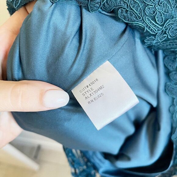 Tadashi Teal Off Shoulder Midi Dress Body Con Cocktail Evening Size 4 - Picture 8 of 8